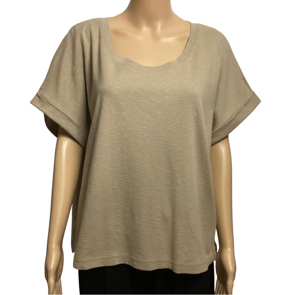 Banana Republic Slub Knit Dolman Top XL Beige Scoop Neck Side Button Cuffed